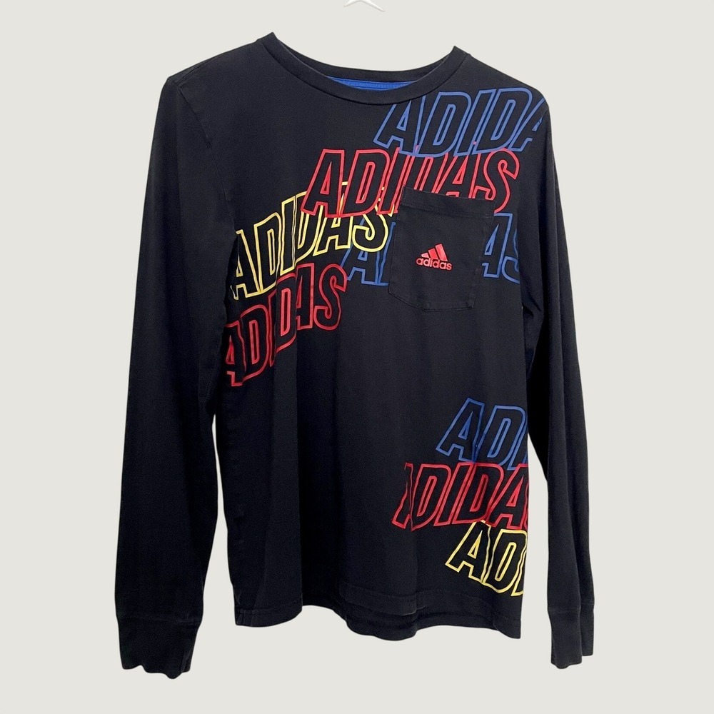 Adidas Youth Black Long Sleeve Graphic Pocket Shirt Regular Fit XL School 18/20